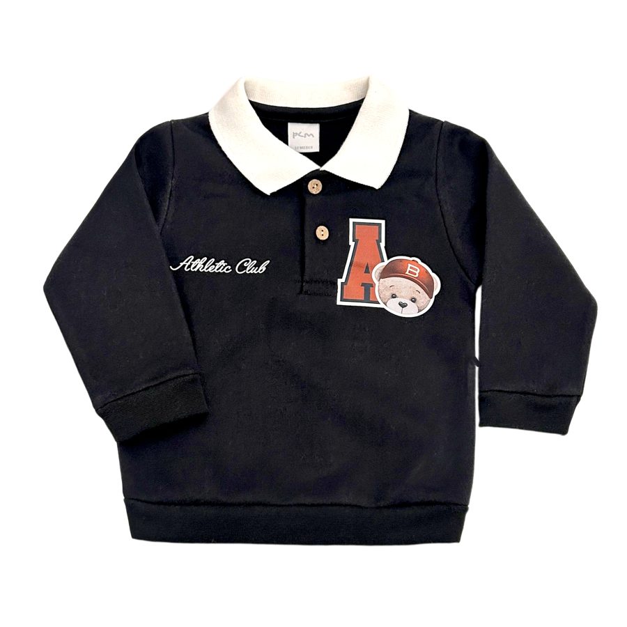 1745 - Buzo cuello polo de frisa con estampa